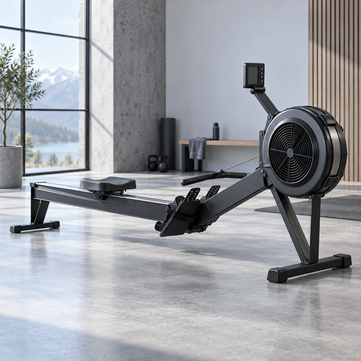 Photorealistic generated image of an indoor rowing ergometer