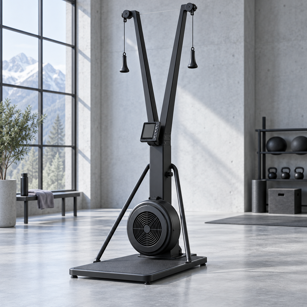 Photorealistic generated image of an indoor ski ergometer